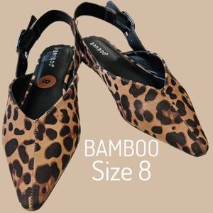 BAMBOO Sling-Back Brown Lepard Print Fashion Forward Pointy Flats Size 8